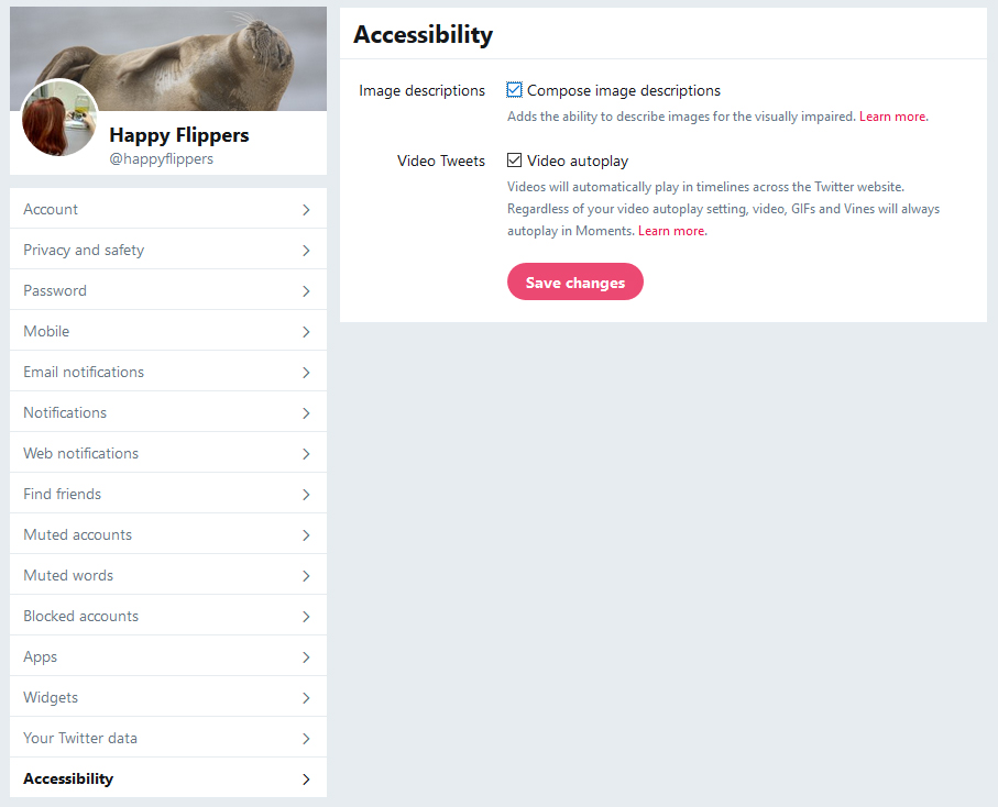 Turning on your Twitter image accessibility feature
