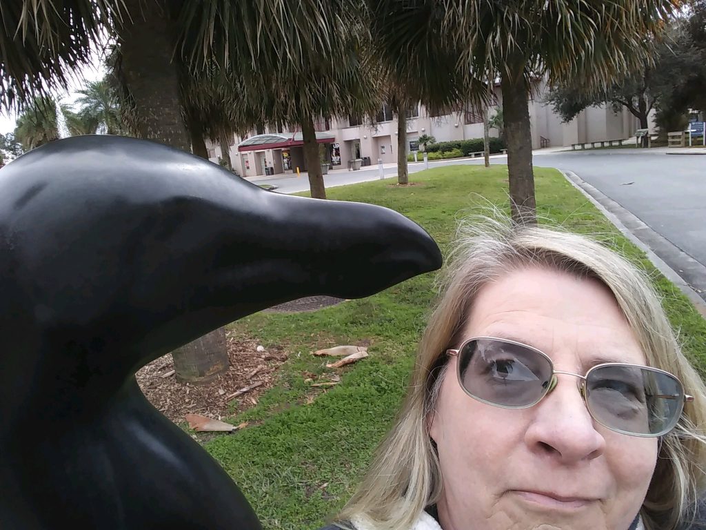 Catherine selfie with exhibit bird