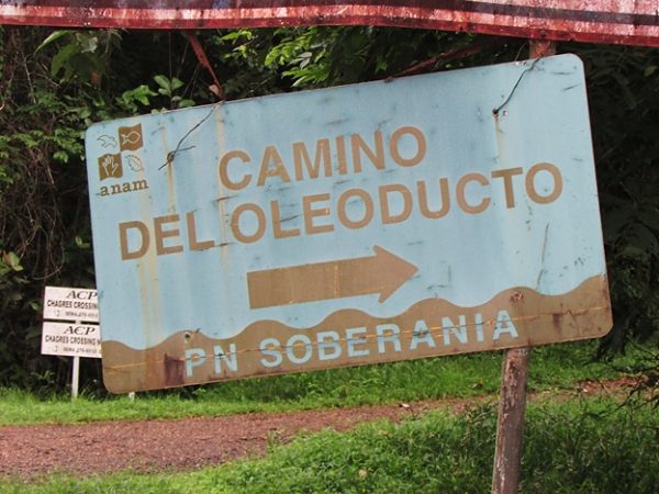 Sign marking the beginning of Pipeline Road (Camino del Oleoducto in Spanish) in Gamboa, Panama. Photo courtesy of E. Whiting.