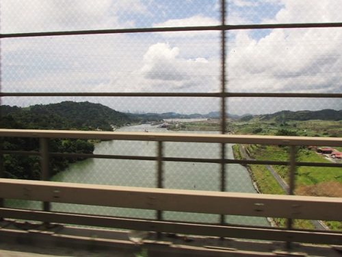 The view of the Panama Canal and the Pedro Miguel Locks through the window of our field vehicle driving across Centenario Bridge following our morning of fieldwork along the canal.