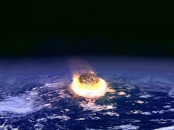 Photo courtesy of Wikipedia, showing an artist's rendering of a bolide impact.