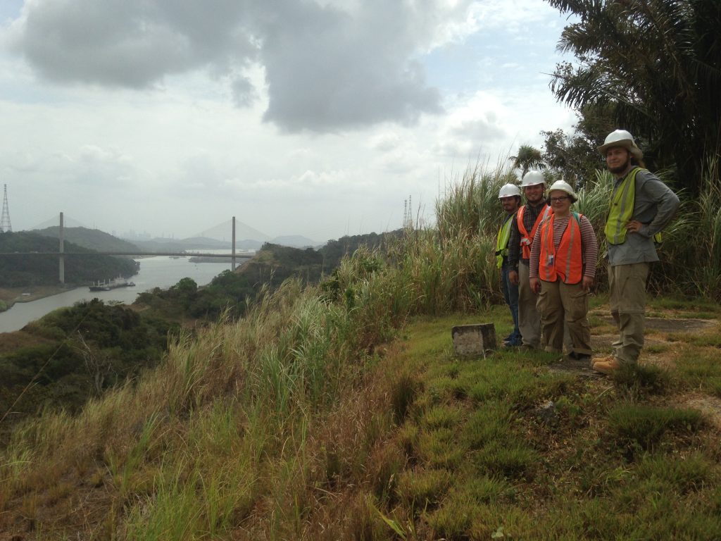 Adam, Florence, Jorge and Juan atop Cerro Zion, overlooking the canal and Centenario Bridge