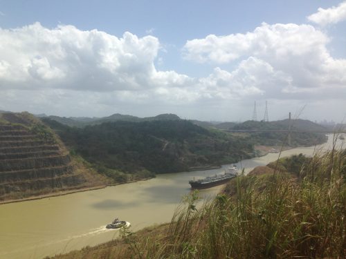 Overlooking view of the canal from Zion Hill. Puente Centenario is visible in the distance.