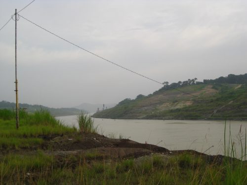 View of the Panama Canal, early morning. North of Centenario bridge, on the east side of the canal. 