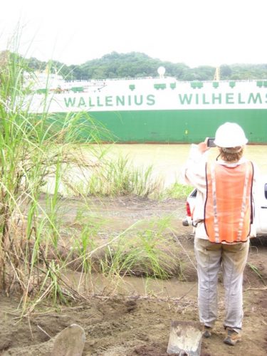 PCP-PIRE Intern Paris Morgan observes the passage of a large ship through the Gaillard Cut, August 2015.