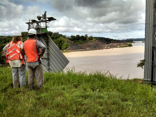 Paris Morgan (left) and Jorge Moreno (right) looking from the east side of the Canal across to the new cuts.