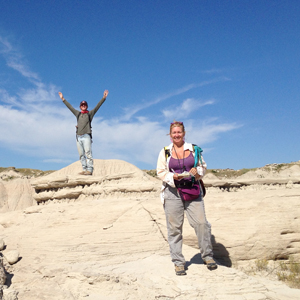 Summer 2015 field interns Paris Morgan (front) and Michael Ziegler in the badlands of Nebraska during the Nebraska Badlands field conference. Photo courtesy of Cristina Robins.