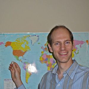 Adiël Klompmaker showing a predatory gastropod, just left of the study area. (Photo courtesy of A. Klompmaker)