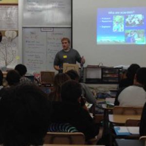 Wesley von Dassow speaks to high school students in Santa Cruz, CA. Photo by Laura Beach.