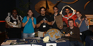 Florida Museum staff and students at the Fossil Fest. Left to right: Chanika Symister, Luz Helena Oviedo, Aldo Rincon, Alex Hastings, Dana Ehret, Andy Kilmer, Emily Woodruff.