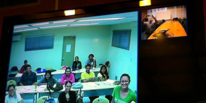 In Panama City Catalina Pimiento and her students videoconference with Bruce MacFadden in Gainesville. © Photo by Bruce MacFadden.