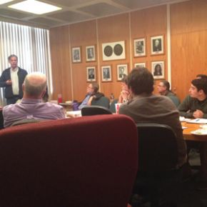 Tom DeVries speaking to faculty, staff, and students at Dickinson Hall. Photo by C. Robins.