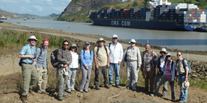 Graduate students and professors during the field trip in the Panama Canal. From left to right: Andy Kilmer, Paul Morse, Aldo Rincon, Utahna Denetclaw, Carly Manz, Gary Morgan, Doug Jones, Bruce MacFadden, Jonathan Bloch, Nicole Cannarozzi, Catalina Pimiento and Emily Woodruff.