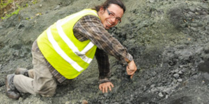 Aldo looking for fossils at the Panama Canal expansion area. © Photo by Gary Liljegren.