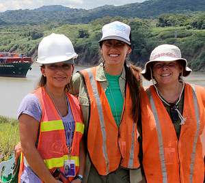 Left to Right: Claudia Grant, Laura Beach, Jill Madden at the Panama Canal. © Photo by Charles O'Connor.