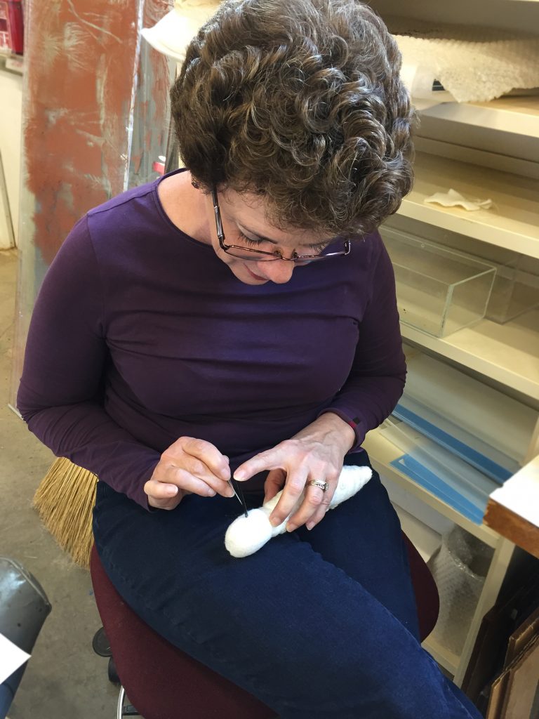 barb felting a caterpillar