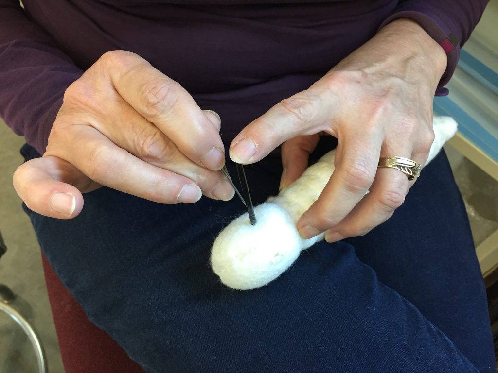 Barb felting a caterpillar