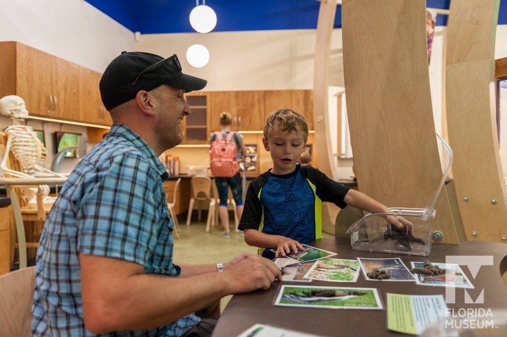 father and son exploring the exhibit