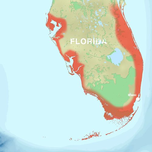 Map of Florida showing the historical range of the Miami blue butterfly along the coast.