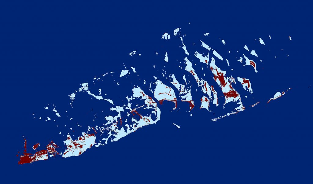 map showing predicted rise is sea level in the Florida Keys