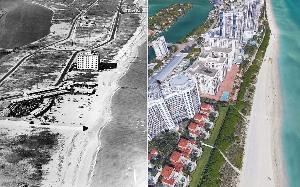 rial view of Miami beach in 1925 and 2018 showing increase in development 