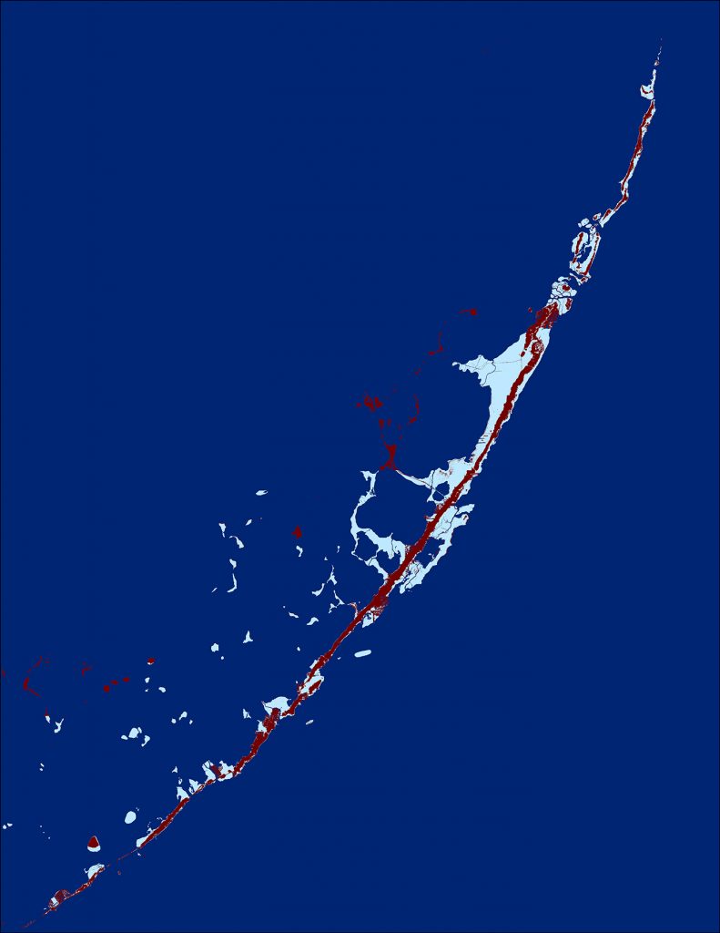 map showing predicted rise is sea level in the Florida Keys