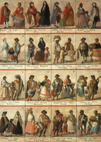 paiting showing sixteen frames with individuals in each frame