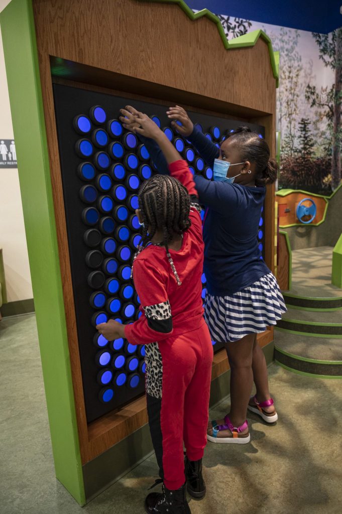 children playing with light wall in discovery zone
