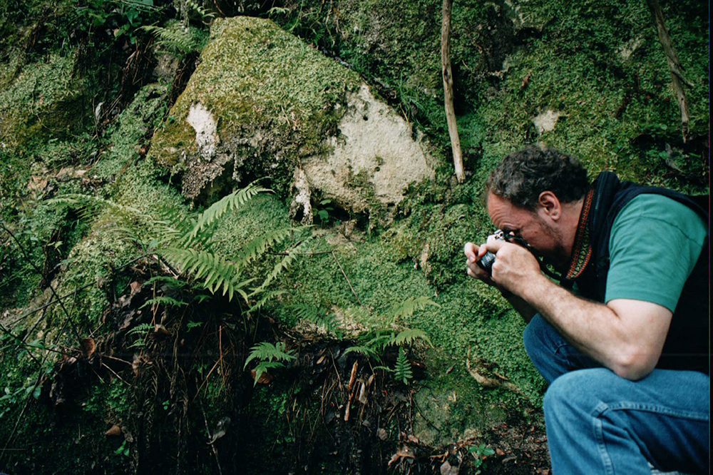 man taking images of greenery