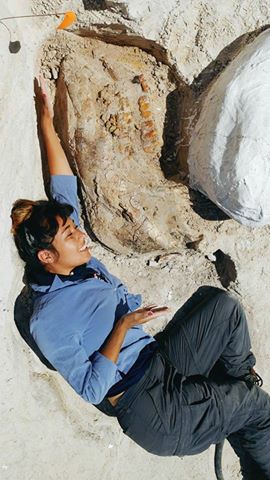 Michelle Barboza with fossil