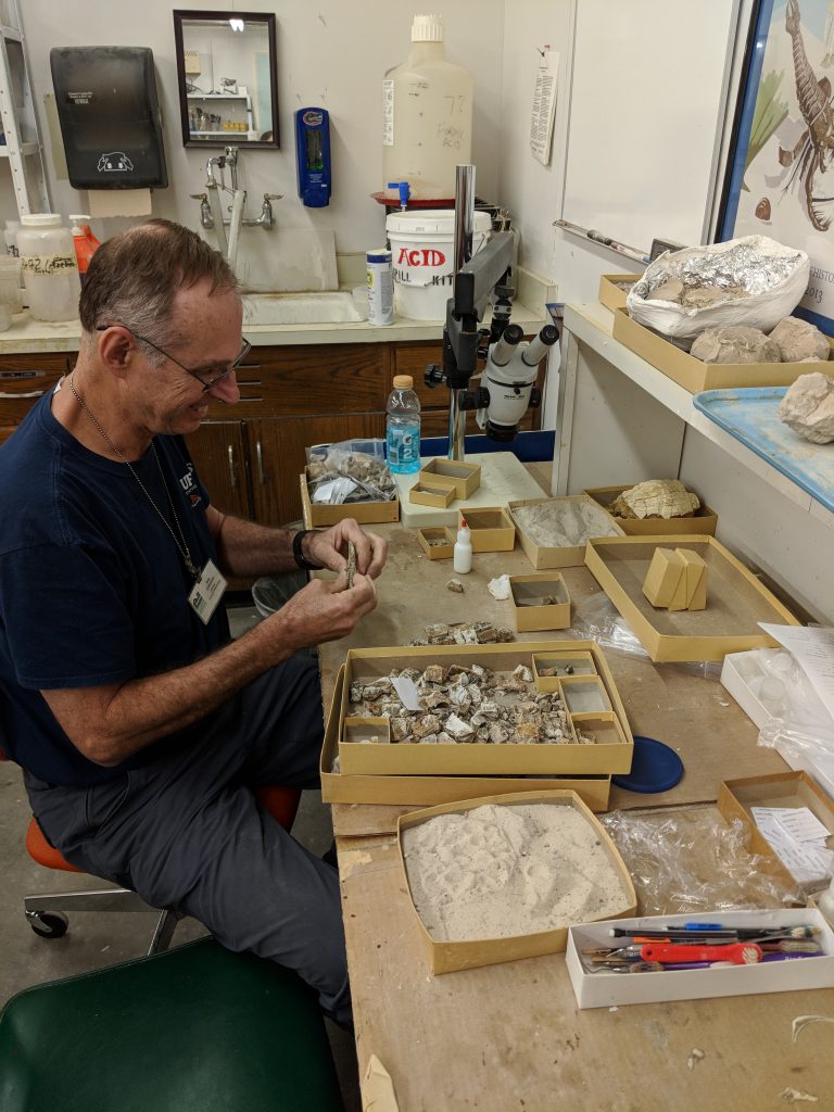 Bob Tarnuzzer rebuilding fossils.