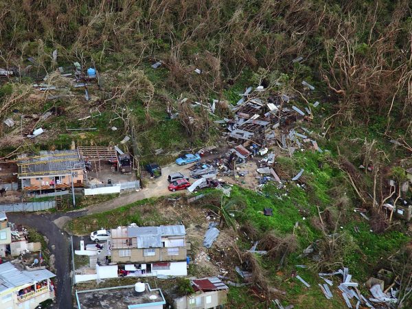 Homes lay in ruin as seen from a U.S. Customs and Border Protection, Air and Marine Operations, Black Hawk during a flyover of Puerto Rico after Hurricane Maria September 23, 2017. U.S. Customs and Border Protection photo by Kris Grogan