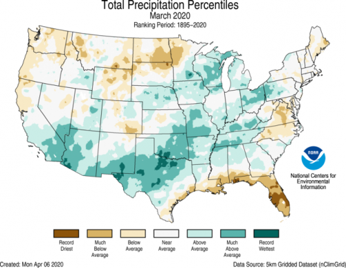Map of Total Precipitation in March in the US. 