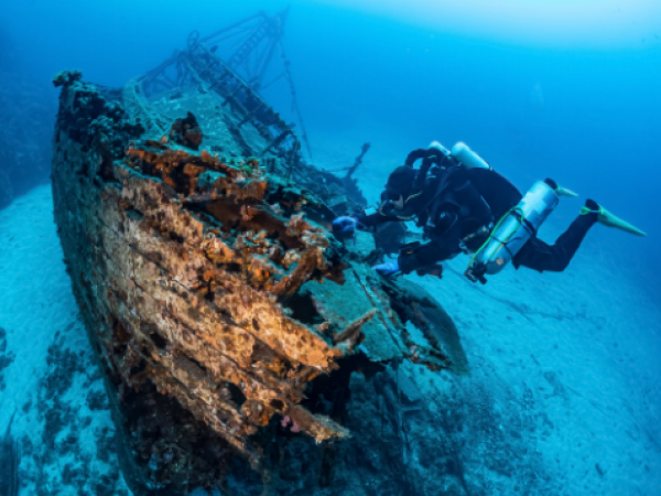 shipwreck with diver