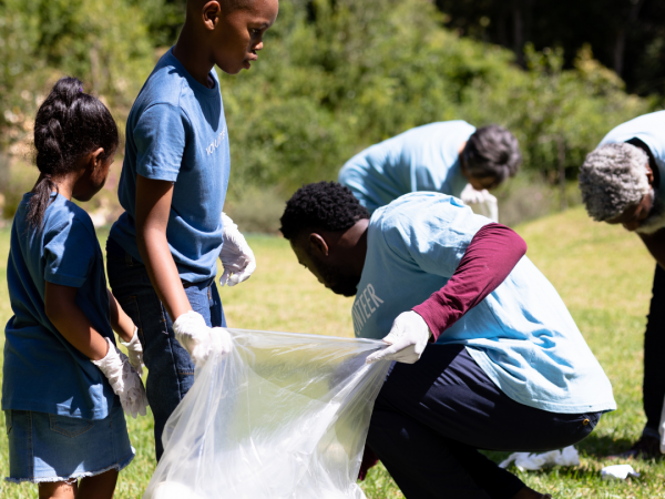 community members picking up trash