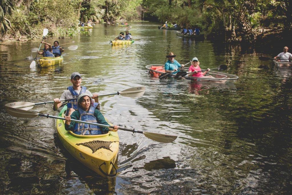 students kayaking