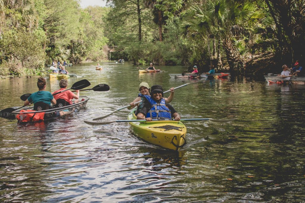 students kayaking