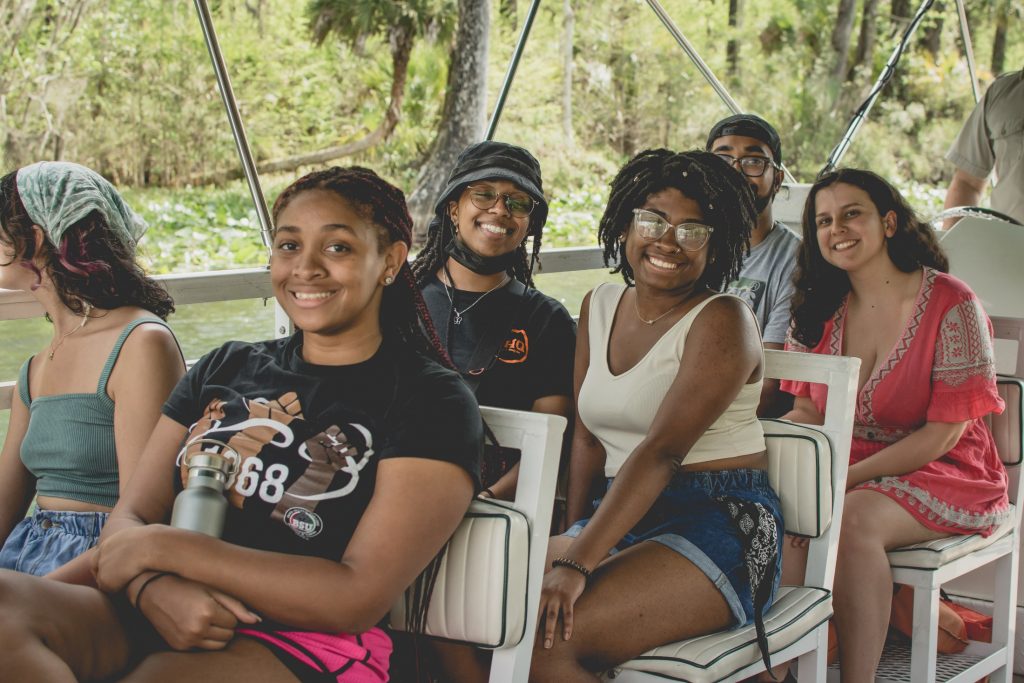 students on boat