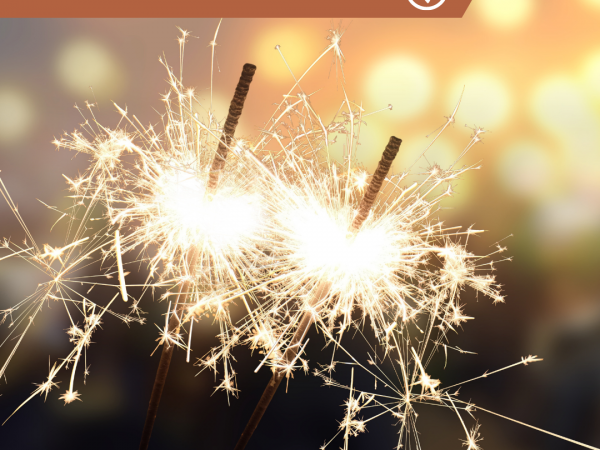 Action of the week text in a brown background, the background are firework sparklers being lit. Set your sustainability goal text on the Bottom
