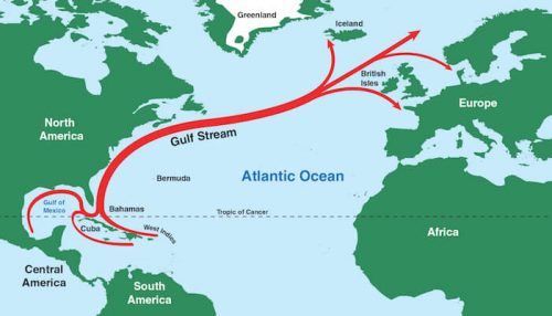 diagram of Gulf Stream current in Atlantic Ocean