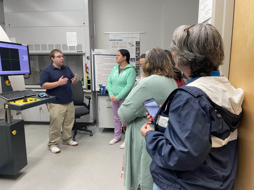 david plotkin talks to a group of teachers about CT scanners