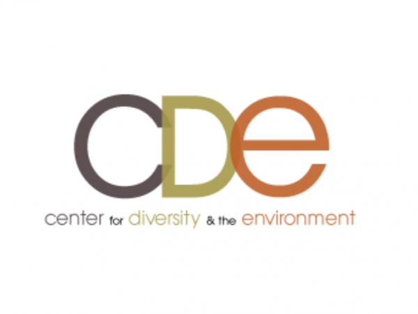 center for diversity and the environment logo consisting of large upper case letters C, D, E