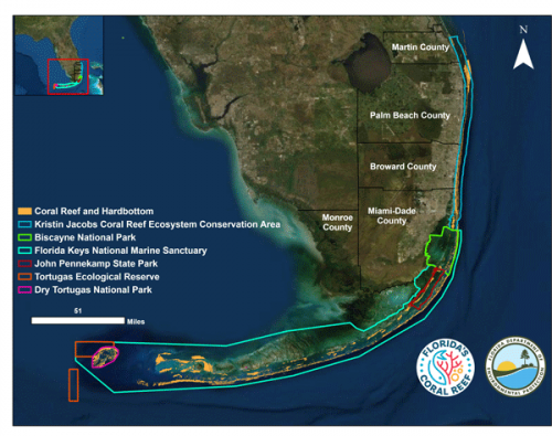 Extent of Florida Coral Reef including management boundaries. 