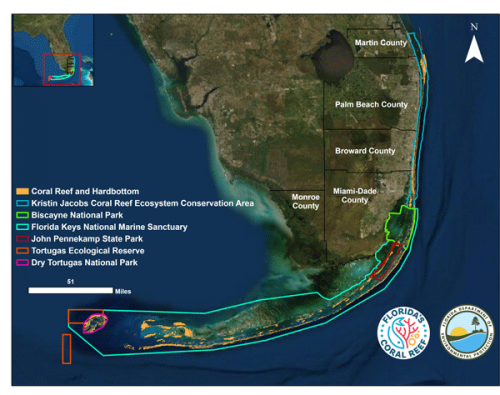 Extent of Florida Coral Reef including management boundaries.