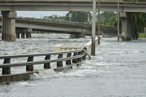 Storm surge flooding Bayshore Boulevard near downtown Tampa. 