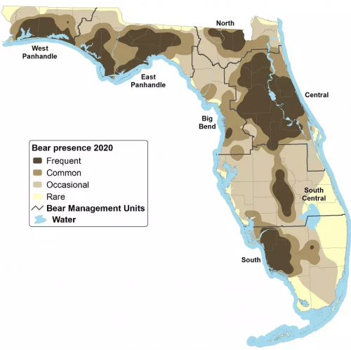 map showing the distribution of bears in florida
