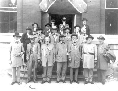 Confederate veterans on the steps of the county courthouse in Gainesville, Florida.