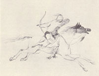 sketch of archer on horseback